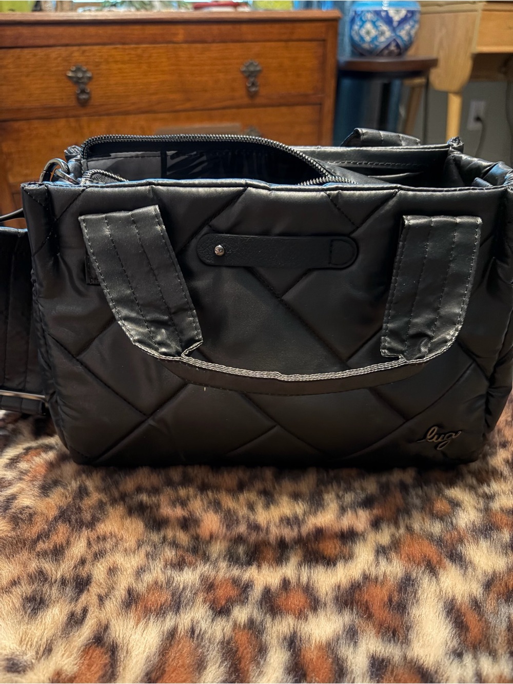 Lug Quilted Black Nylon Tote with Top Handles